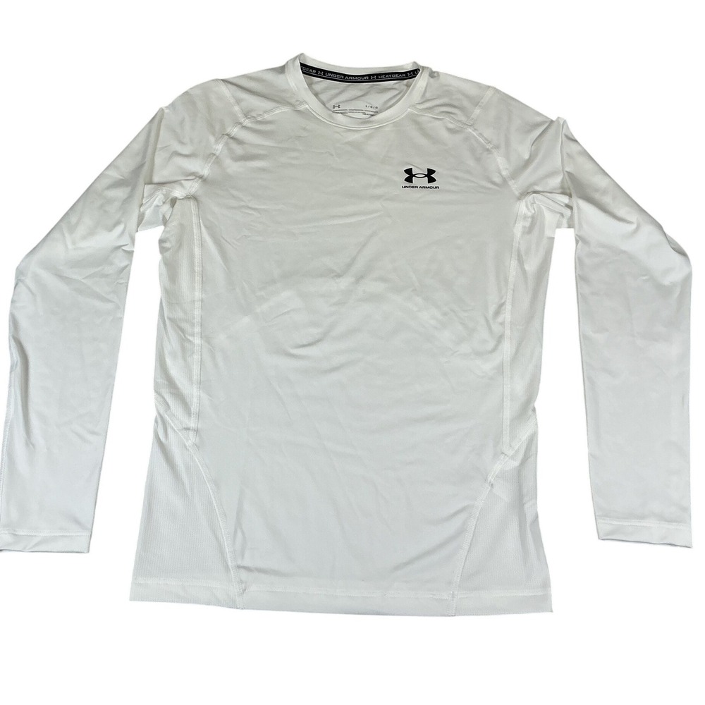 Under Armour HeatGear Compression Shirt Mens L White Long Sleeve Athletic NWT